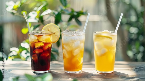 Summer cocktails, lemonade and iced coffee, refreshing drinks and beverages
