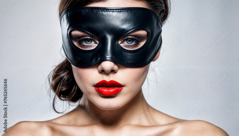 Bannergrafik, BDSM, Frau mit Maske

