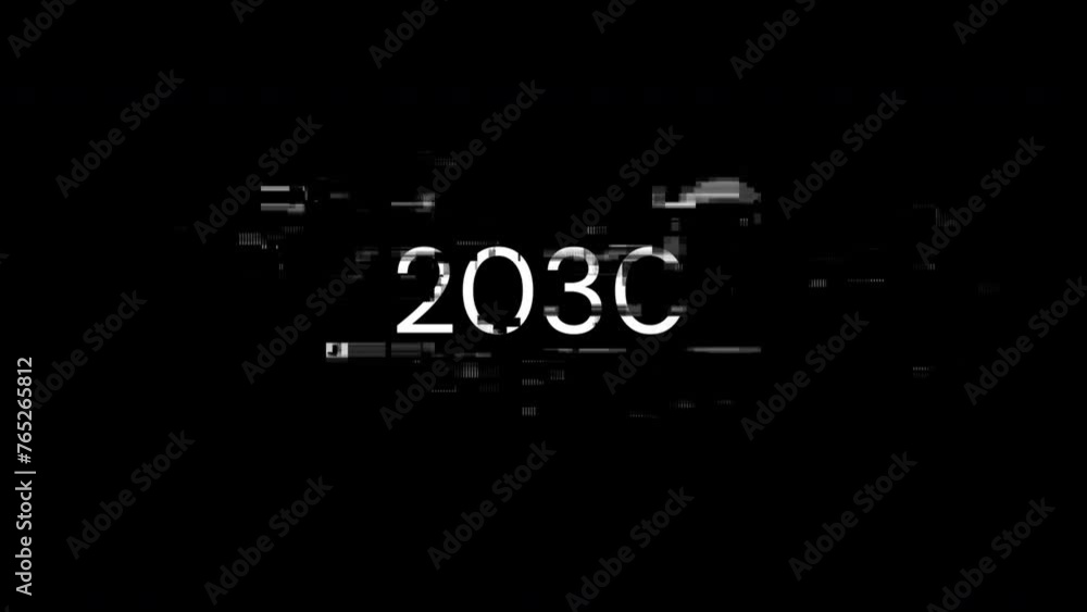 2030 text with screen effects of technological failures. Spectacular screen glitch with various kinds of interference. Looped 2030 text with screen effects of technological failures. Spectacular screen glitch with various kinds of interference. Looped