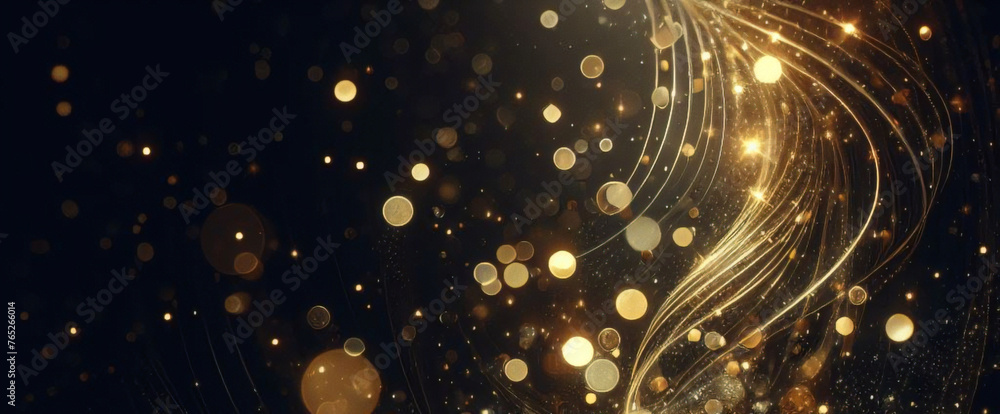 Obraz premium Partículas de brillo dorado fondo abstracto.Bokeh de partículas de brillo de luz dorada de Navidad sobre fondo negro marino. Concepto de vacaciones. Fondo abstracto con partículas de oro. 