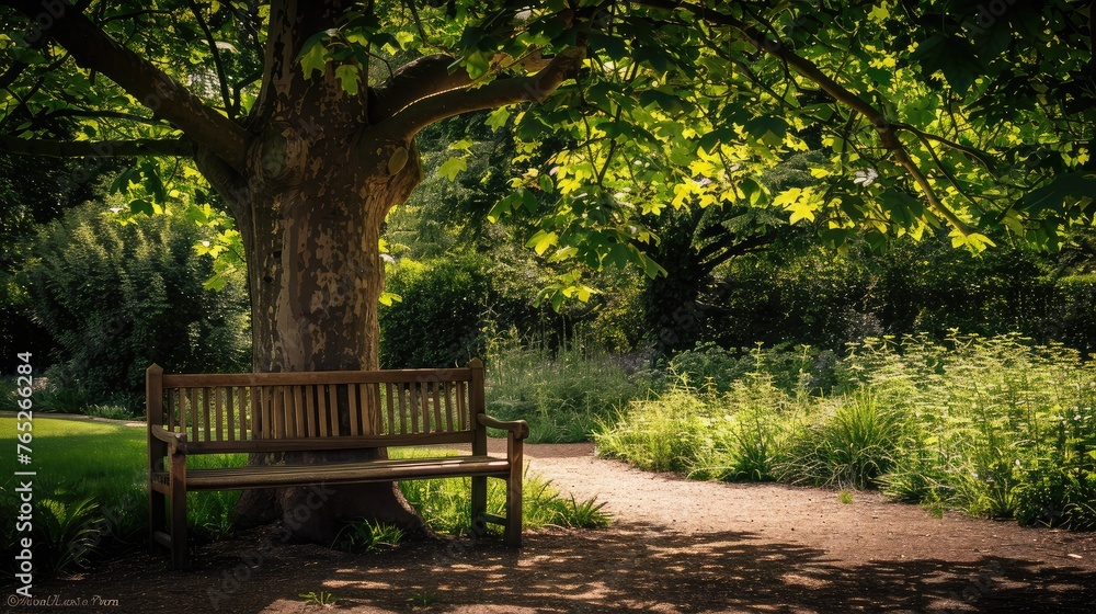 Bench under the tree in the Royal Botanic Gardens in London Bench under the tree in the Royal Botanic Gardens in London