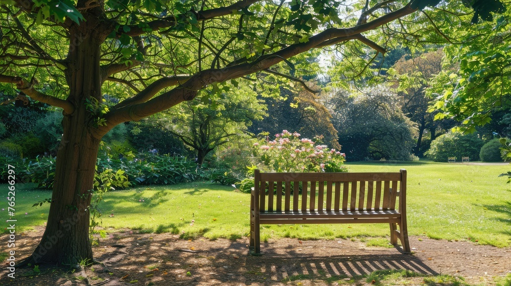 Bench under the tree in the Royal Botanic Gardens in London Bench under the tree in the Royal Botanic Gardens in London