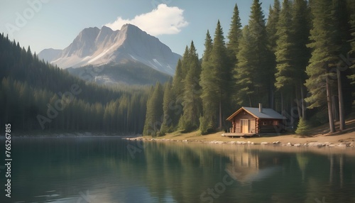 Visualize A Tranquil Mountain Lake Surrounded By P Upscaled 7