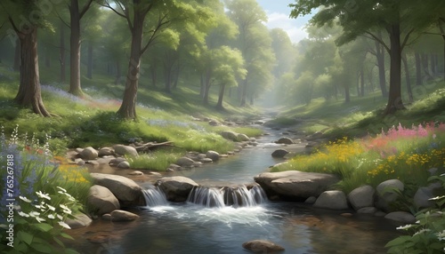 Visualize A Tranquil Woodland Glen With A Bubbling