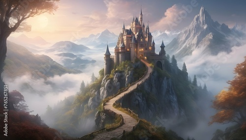 Visualize An Enchanted Castle Atop A Misty Mounta Upscaled 3