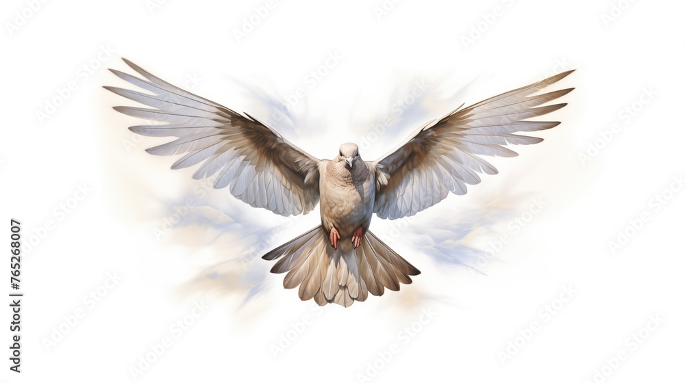 Holy spirit. Flying dove isolated on white background . Digital illustration. - obrazy, fototapety, plakaty 