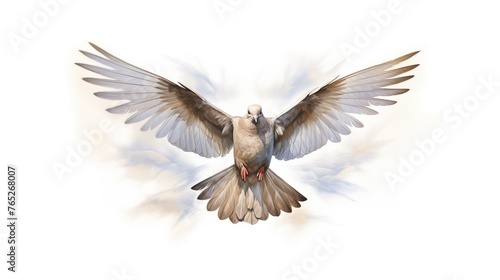 Holy spirit. Flying dove isolated on white background . Digital illustration. photo