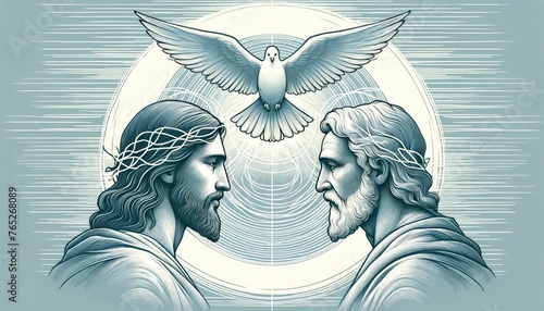 The Holy Trinity: the Father, the Son, and the Holy Spirit. Digital illustration. Trinity Sunday. Close up.