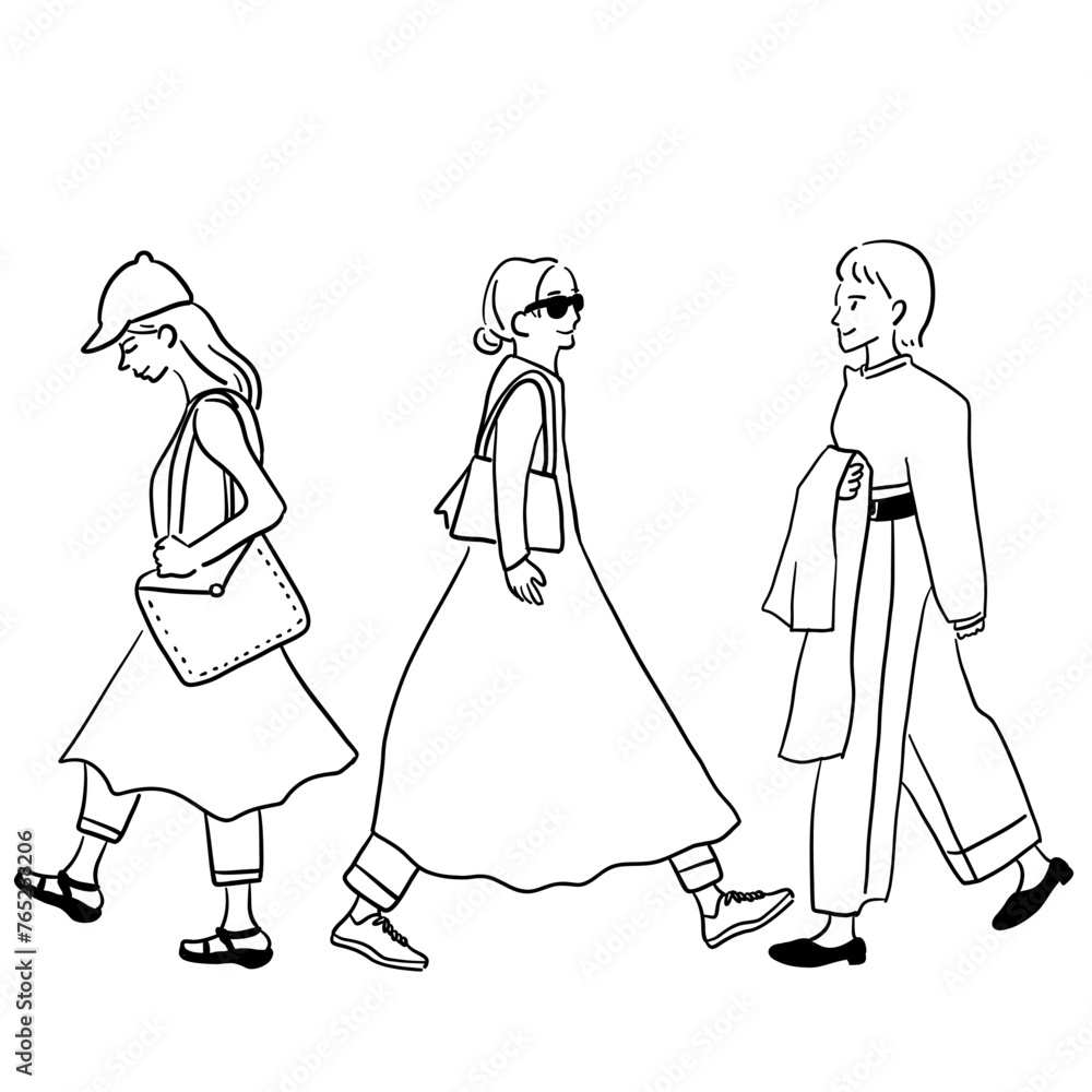 歩く女性の全身手書きイラスト 歩く女性の全身手書きイラスト