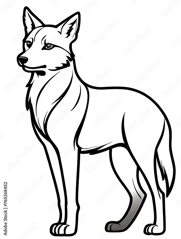 Wolf outline shape coloring page white background ai generated