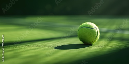 A tennis ball lying on a tennis court at a sunny day © piai