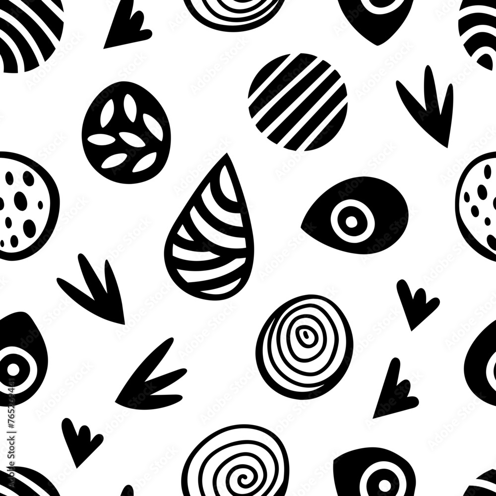 black and white doodles pattern vector illustration on white background