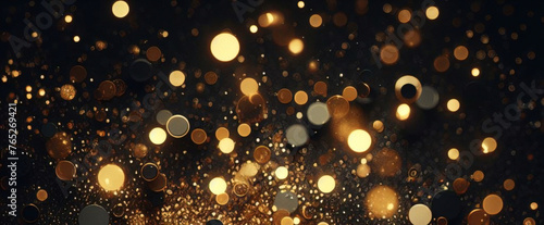 Partículas de brillo dorado fondo abstracto.Bokeh de partículas de brillo de luz dorada de Navidad sobre fondo negro marino. Concepto de vacaciones. Fondo abstracto con partículas de oro. 