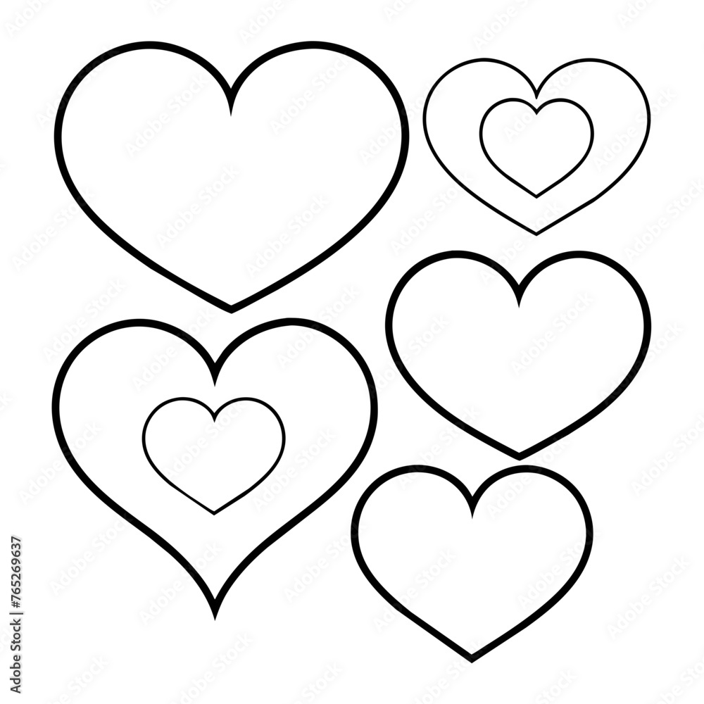Hearts Outlines on White Background
