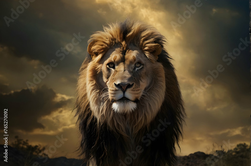 Design an illustration showcasing the Lion of Judah as a symbol of strength and power in a Christian context