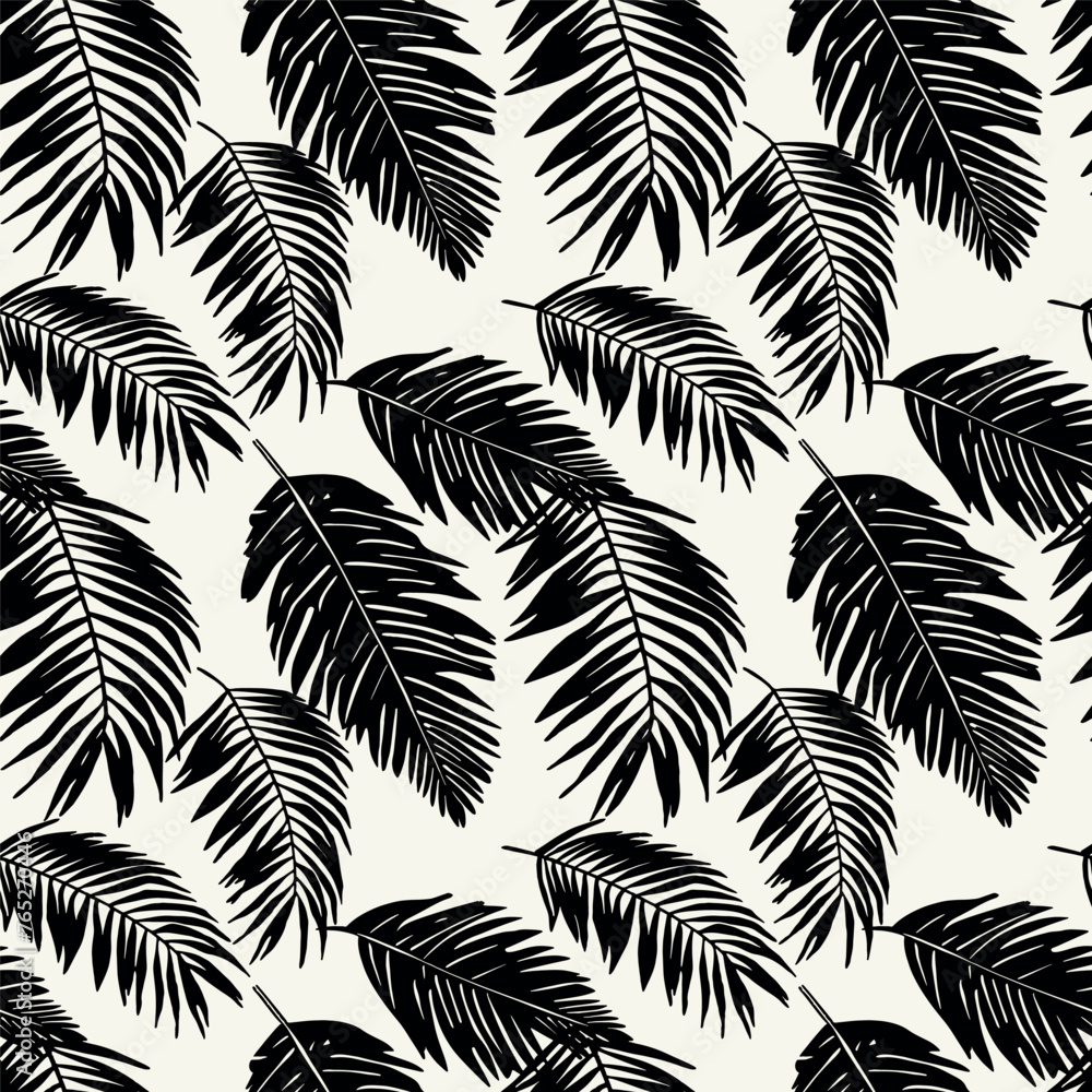 Vector seamless pattern. Modern repeating floral texture. Fancy print with palm leaves. Can be used as swatch for Illustrator.