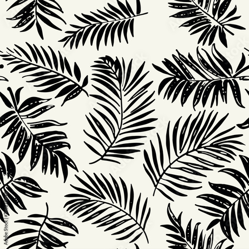 Vector seamless pattern. Modern repeating floral texture. Fancy print with palm leaves. Can be used as swatch for Illustrator.