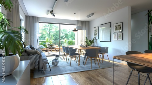 Scandinavian style interior design of modern dining room. 