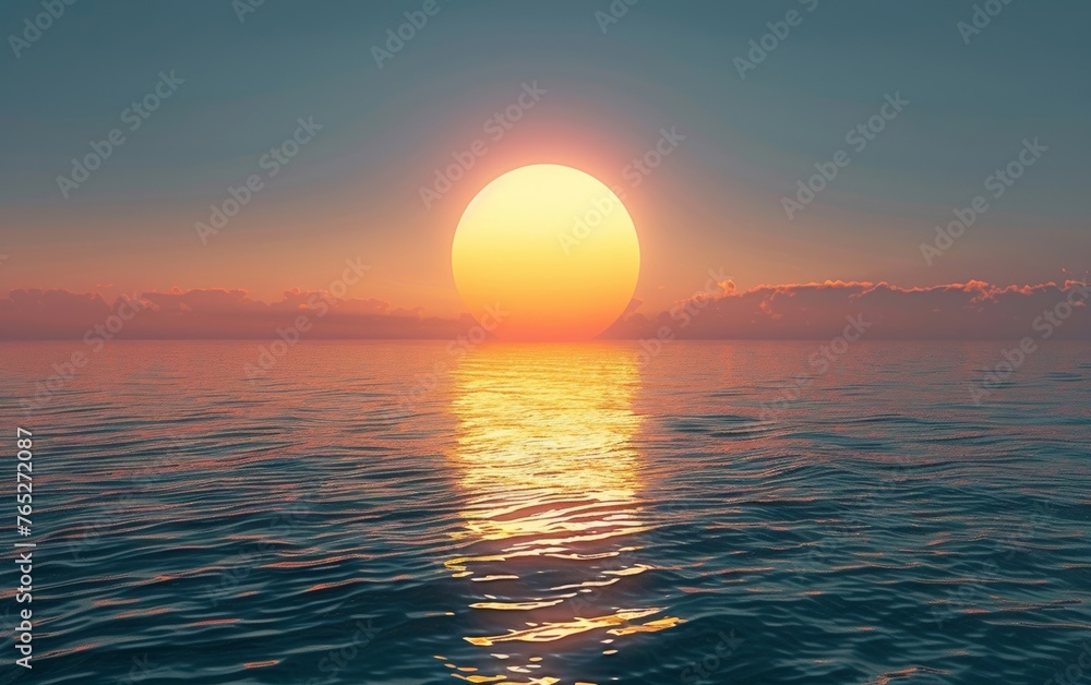 Un impresionante arte de fondo de una esmeralda puesta de sol sobre un mar tranquilo - obrazy, fototapety, plakaty 