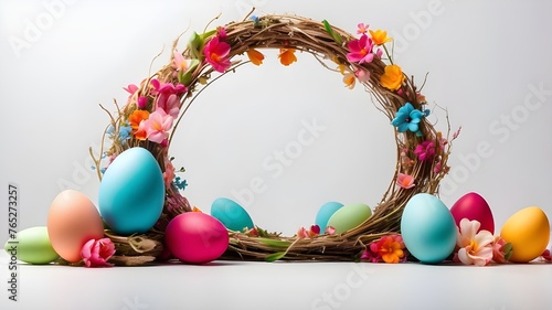 bright Easter egg-shaped frame set against a white backdrop photo