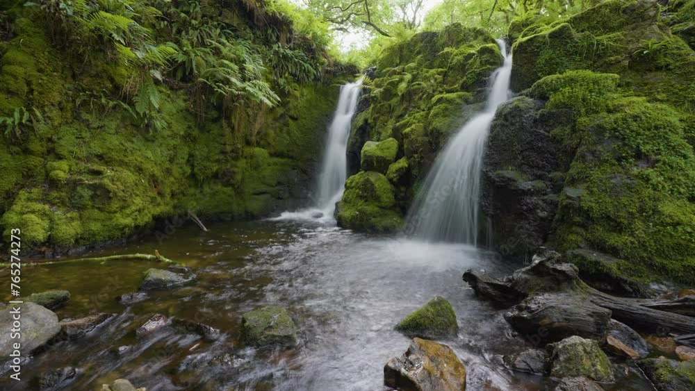 Water cascading over waterfall in rainforest time lapse Water cascading over waterfall in rainforest time lapse