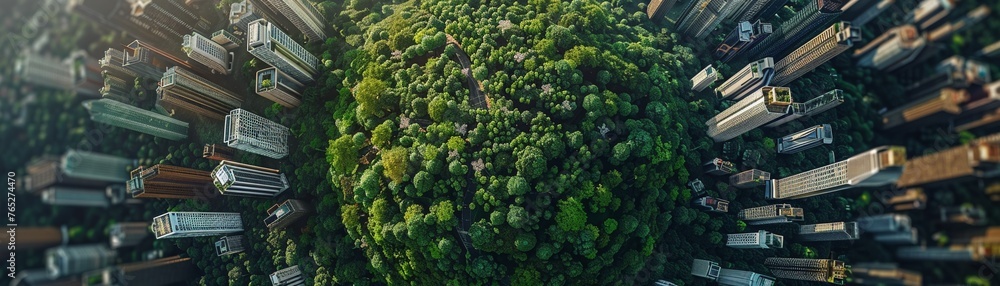 Naklejka premium A Conceptual representation of Earth with a balanced contrast between urban development and green forests.