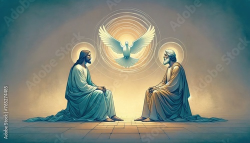 The Holy Trinity: the Father, the Son, and the Holy Spirit. Digital illustration. Trinity Sunday.