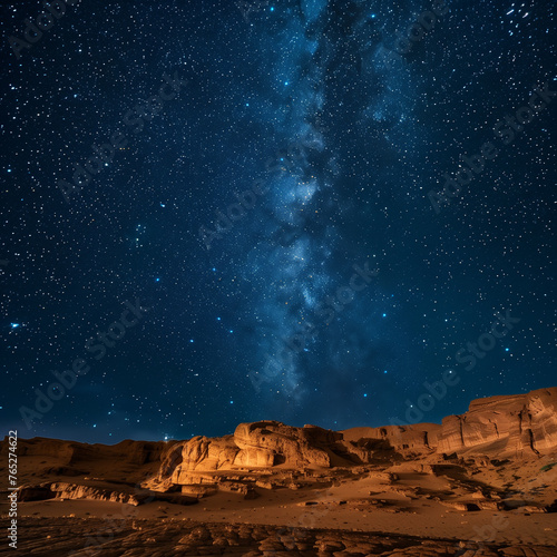Starry Night Sky Over Desert Landscape