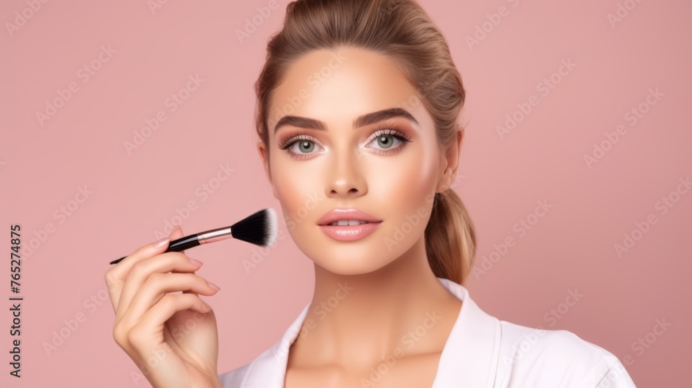 Radiant Beauty. Young Women with Glowing Skin, Skincare Routine, Mask, cream. Portrait on Pink Background Radiant Beauty. Young Women with Glowing Skin, Skincare Routine, Mask, cream. Portrait on Pink Background