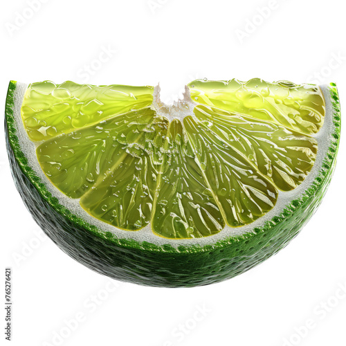 Ripe slice of lime citrus fruit, isolated on transparent background