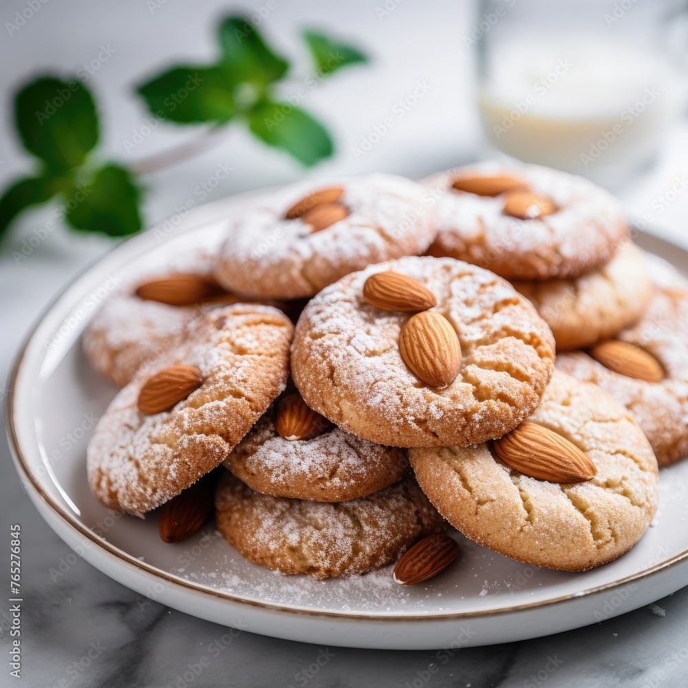 Almond cookies, blured background, close up Almond cookies, blured background, close up
