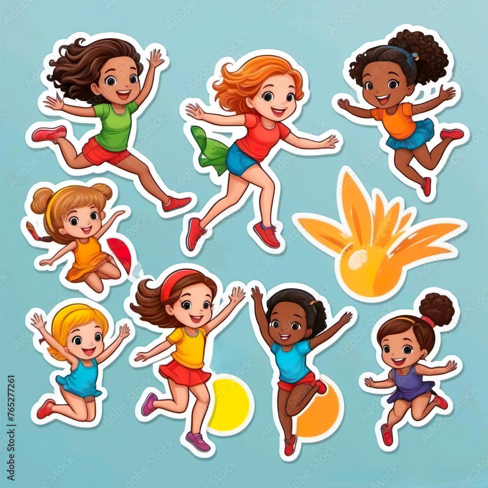 Diseño de pegatinas 3d niñas saltando Diseño de pegatinas 3d niñas saltando