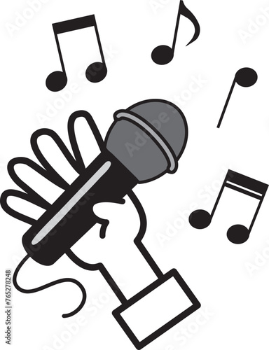 カラオケマイクを持って歌う人間の手