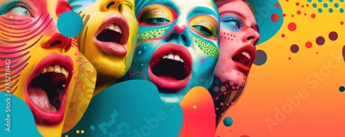 A colorful poster of women with painted faces and mouths open © Exnoi