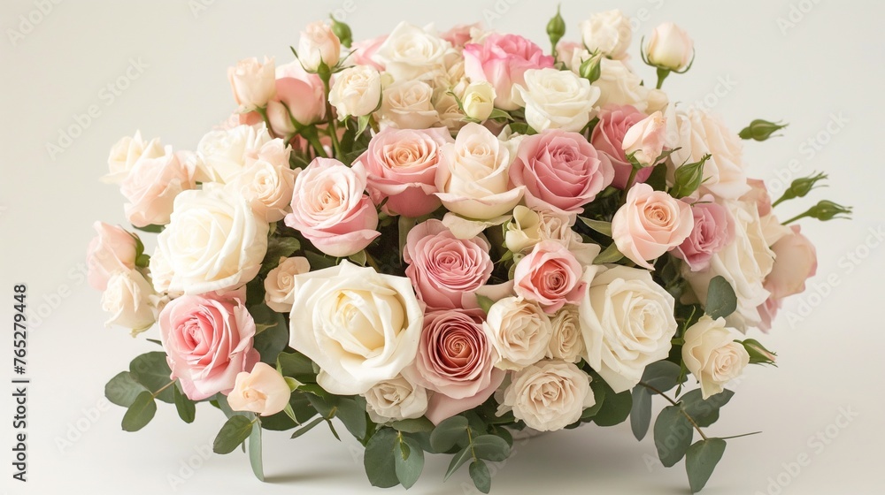 A romantic blend of blush pink and ivory roses, delicately arranged for a special celebration