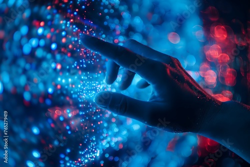 Hand berührt einen futuristischen Touchscreen, Konzept Digitalisierung photo