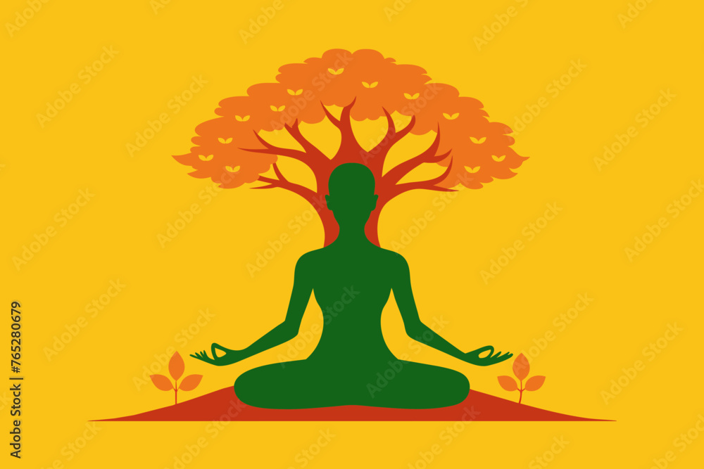 meditation with tree vector illustration