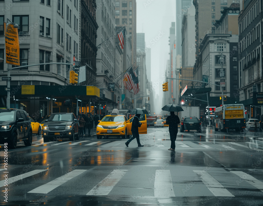 Obraz premium Rainy day on the streets of New York City.Minimal urban concept.