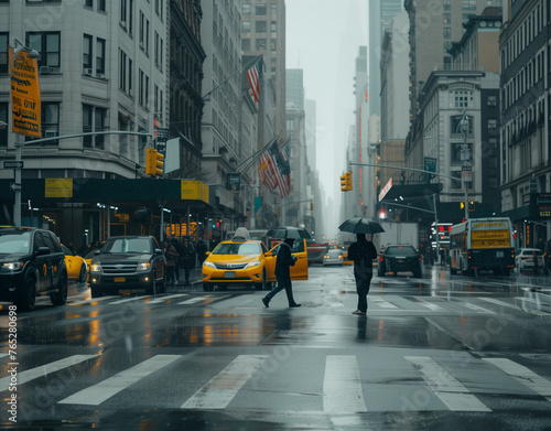 Rainy day on the streets of New York City.Minimal urban concept. © sunaiart