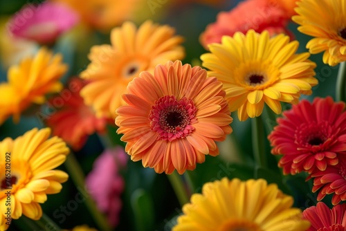 A vibrant and energetic bouquet of mixed gerbera daisies, expressing joy and playfulness
