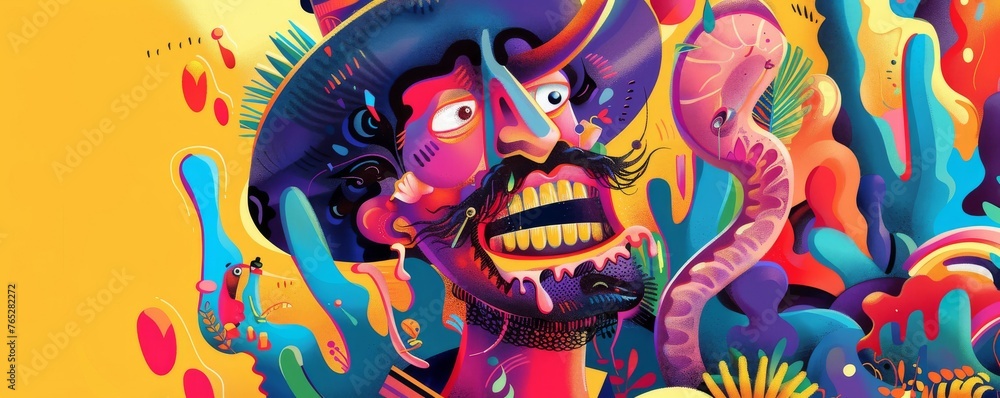 Obraz premium A colorful painting of a woman with a big smile on her face