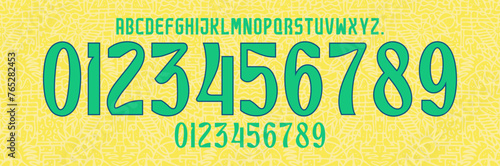 new font vector team south american national team 2024, brazil font,  kit sport style font. football style font with lines and points inside, sports style letters and numbers for soccer team	