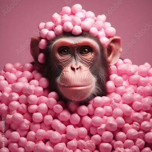 A monkey with pink balloons,generative ai