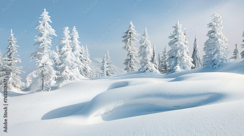 Serene Winter Wonderland: Snow-Covered Trees and Fields