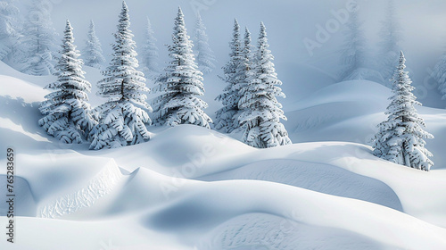 Serene Winter Wonderland: Snow-Covered Trees and Fields