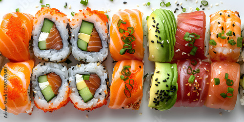sushi rolls with chopsticks