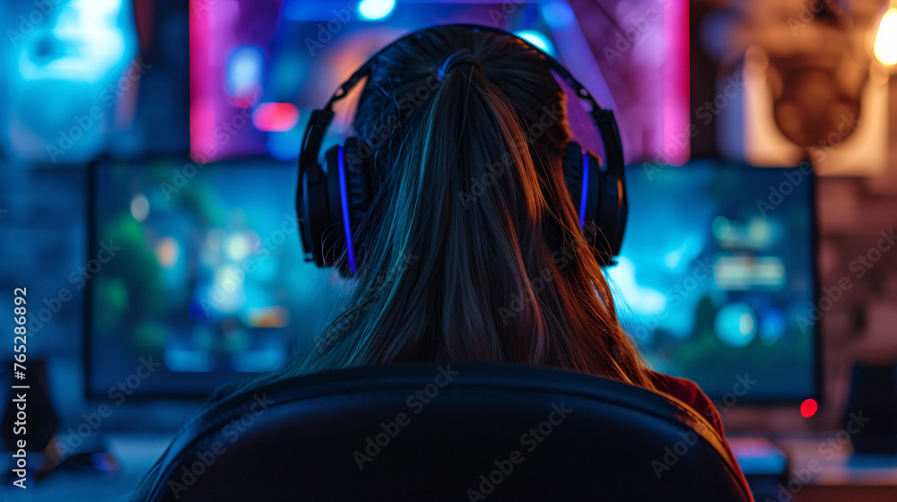 Backview of Esport Female Fully Indulge in Game, Completely Absorbed in Her Virtual World, Showcasing the All-Consuming Nature of Competitive Esports Gaming. es sport gamer champion
Backview of Esport Female Fully Indulge in Game, Completely Absorbed in Her Virtual World, Showcasing the All-Consuming Nature of Competitive Esports Gaming. es sport gamer champion