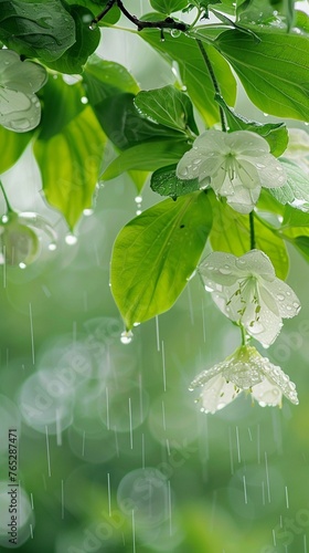 Spring rain  serene beauty of a gentle spring rain shower  generative AI