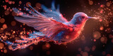 A hummingbird with a blue and purple background, Flaming phoenix firebird with flames and sparks, mythical bird on a fiery background