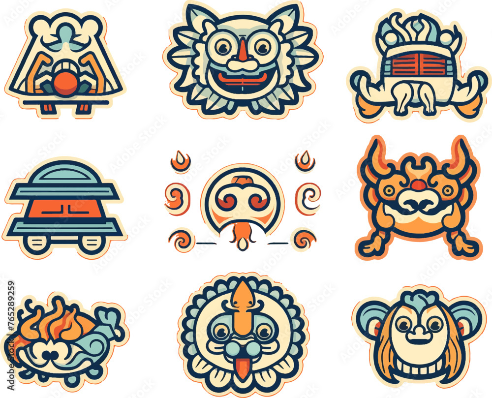 Colorful flat and modern chinese new year icon set collection illustration Colorful flat and modern chinese new year icon set collection illustration